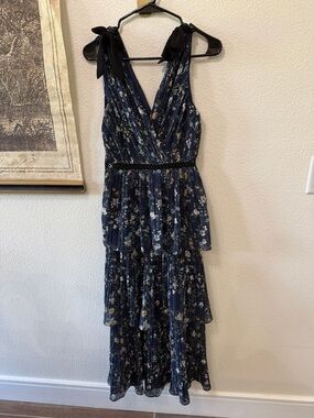 Lulu's Navy Floral Tiered Maxi Dress with Tie Shoulder Straps